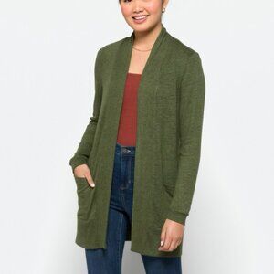 BOBEAU Jemmy Brushed Open Cardigan, Olive Green, size L